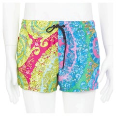 VERSACE Fluo Barocco split patchwork multicolor print beach swim shorts Size 3