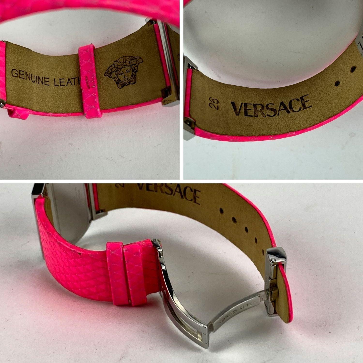 Women's Versace Fluo Pink Fuchsia PSQ 99 Ladies Hippodrome Wrist Watch For Sale