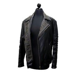 Versace for H&M Black L Womens Gold Studded Limited Moto Biker Lambskin Jacket
