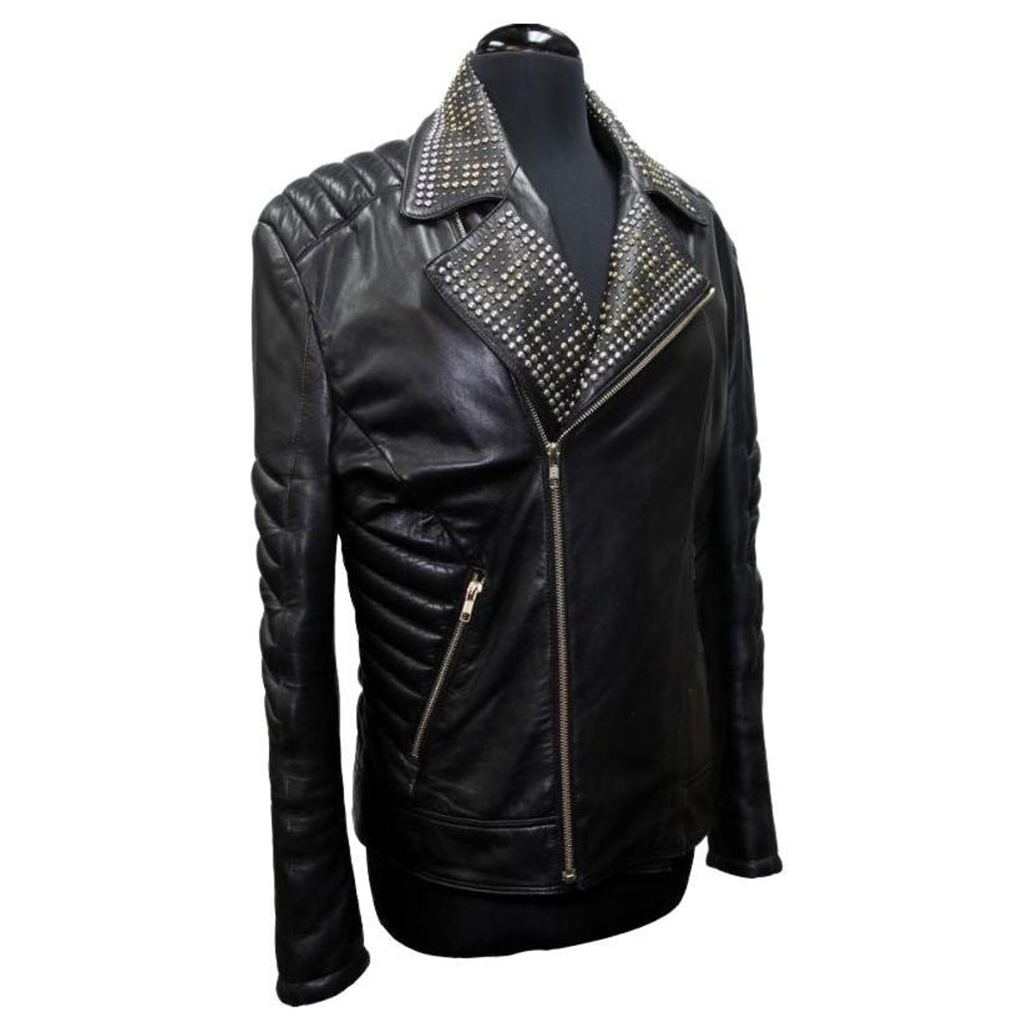 Versace for H&M Black L Womens Gold Studded Limited Moto Biker Lambskin  Jacket For Sale at 1stDibs