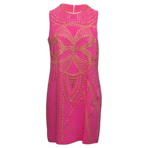 Versace for H&M Hot Pink Sleeveless Studded Dress For Sale at 1stDibs