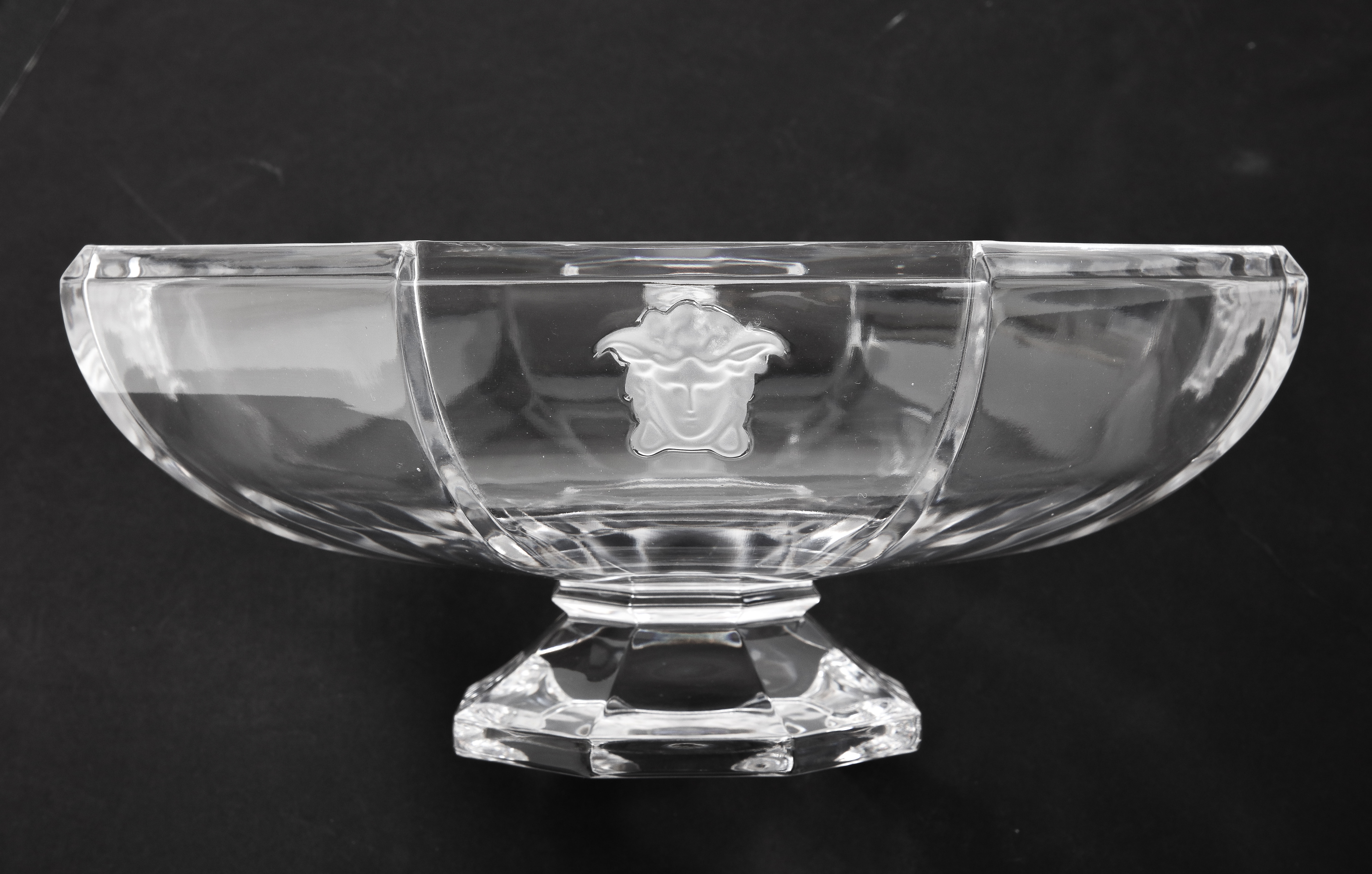 1980's Gianni Versace designed for Rosenthal crystal decorative bowl with medusa motif, in vintage original condition with some wear and patina due to age and use.