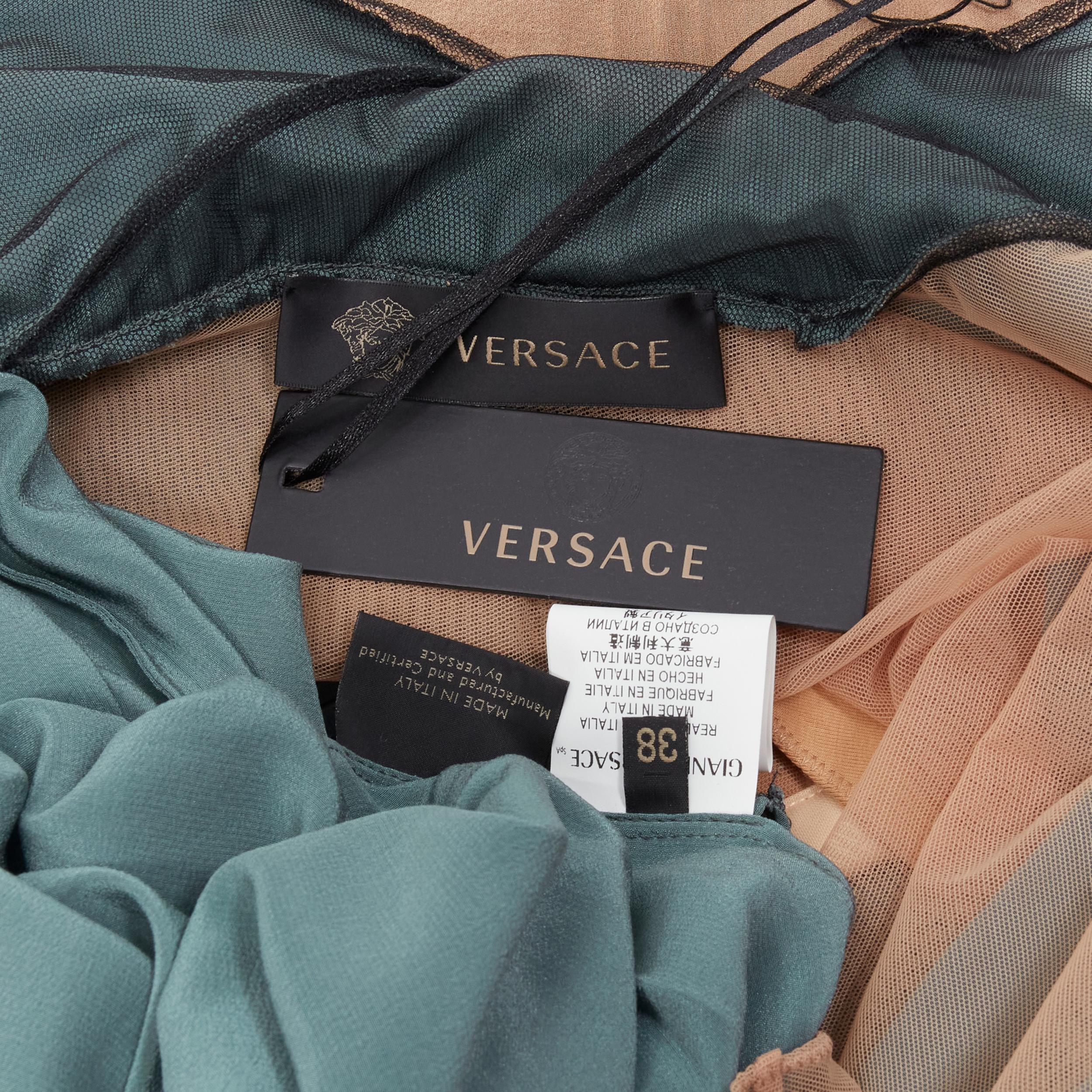 VERSACE french lace bust teal blue silk spaghetti strap full gown dress IT38 S 7
