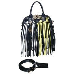 VERSACE FRINGED VANITAS BLACK/YELLOW/WHITE SMALL HANDBAG/SHOULDER Bag