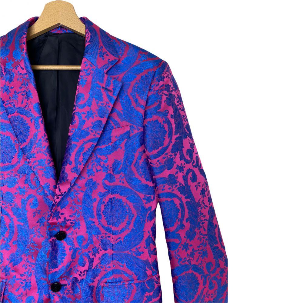 Blu Versace Giacca Blazer in seta barocca blu e fucsia EU 46