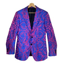 Versace Fuchsia and Blue Baroque Silk Blazer Jacket EU 46