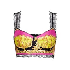 Versace Fuchsia Barocco Femme Print Lace Bralette / Bustier Top Size 38 at  1stDibs