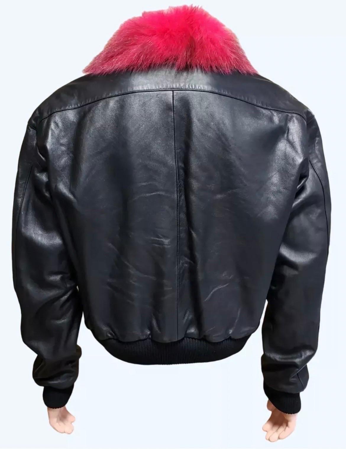 Versace Fur Lined Black Leather Jacket for Men For Sale 1