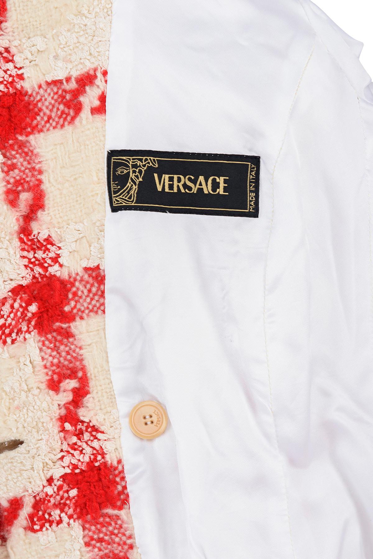 Beige VERSACE FW 04 Iconic and rare tartan fringed jacket by Donatella Versace For Sale