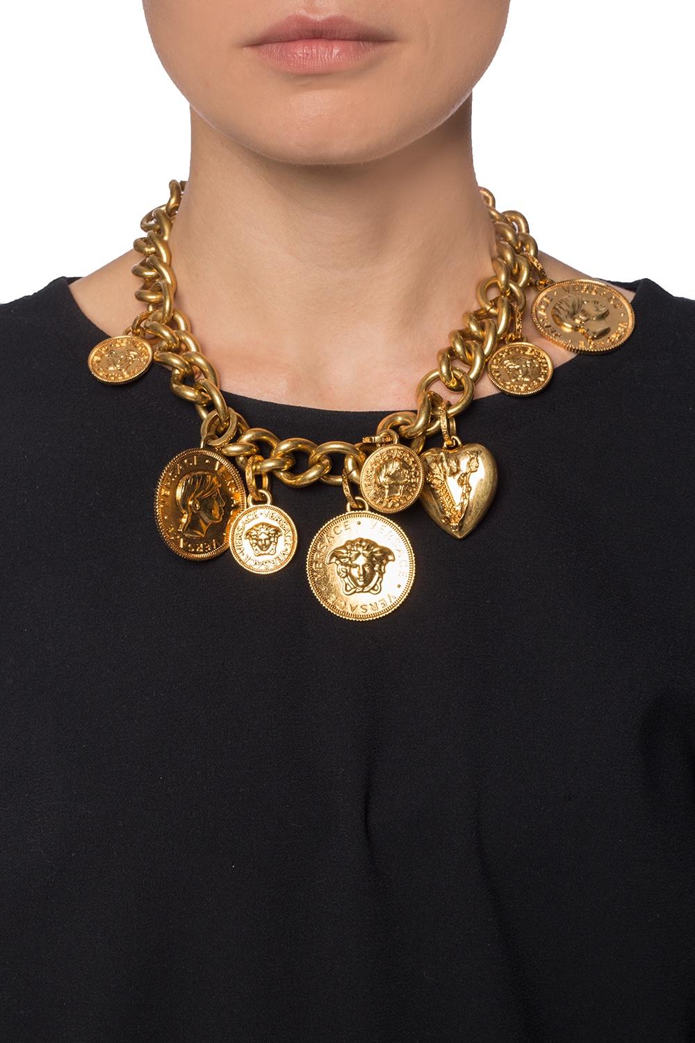 Women's Versace FW18 Tribute Collection Gold Coin Charm Chunky Necklace 