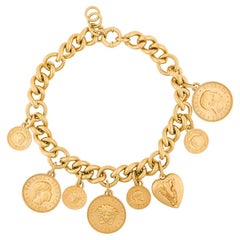 Versace FW18 Tribute Collection Gold Coin Charm Chunky Necklace 