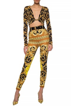 Versace FW19 Barocco Femme Print Formal Knit Leggings Size 38