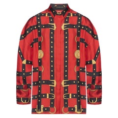 Versace FW19 Runway Red & Black "Bondage" Long Sleeve Silk Shirt Size 40