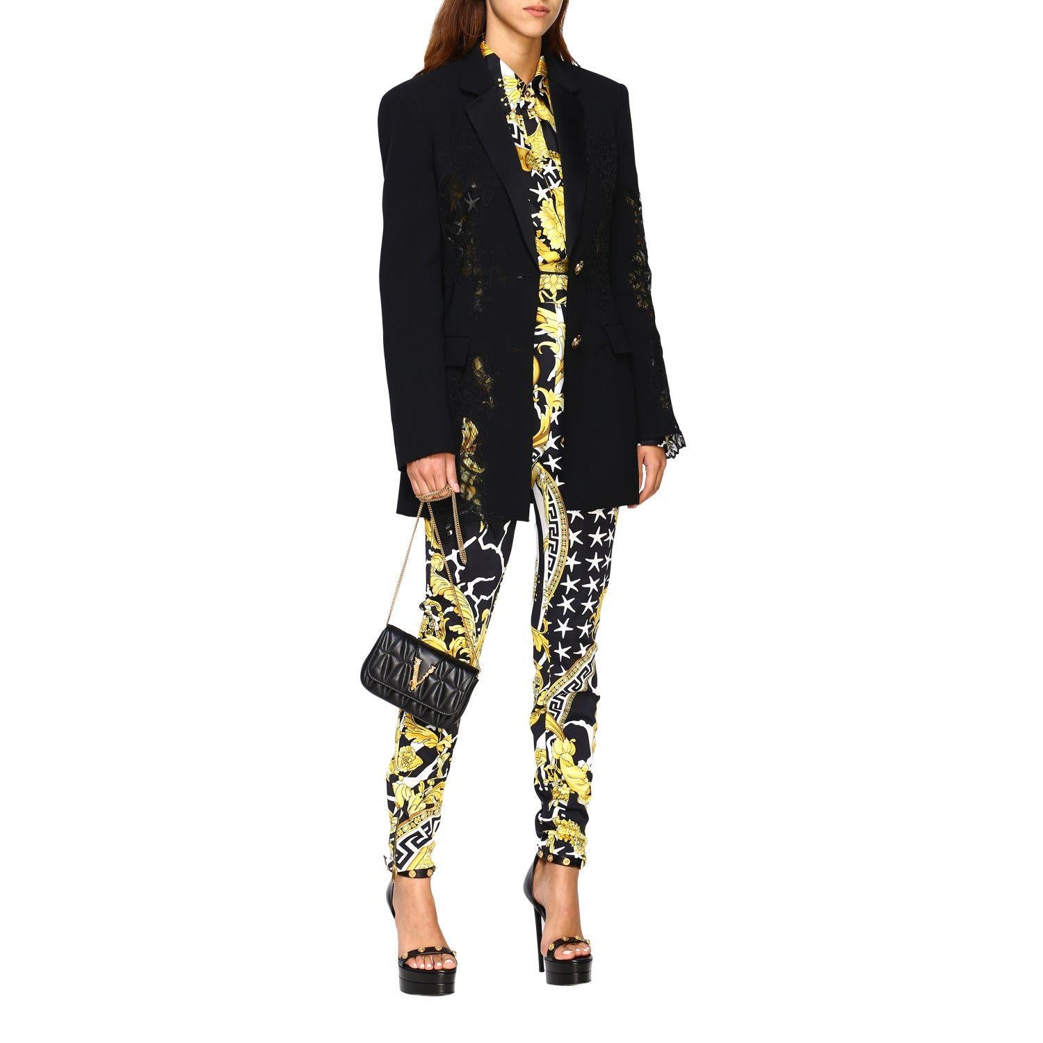 Versace FW19 Savage Barocco Print Formal Knit Leggings Size 36 In New Condition In Paradise Island, BS