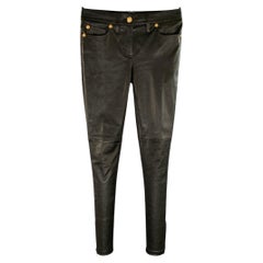 Pantalon décontracté coupe cigarette VERSACE automne-hiver 2018, taille 2, en cuir d'agneau noir et doré