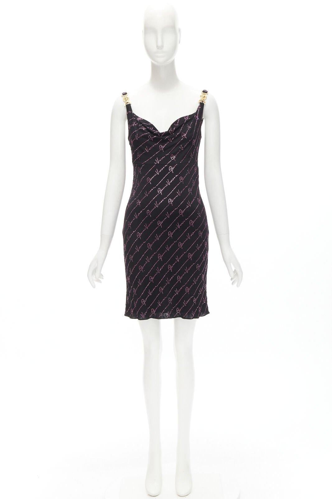 VERSACE Gianni Signature black pink crystal Medusa mini dress IT38 XS For Sale 6