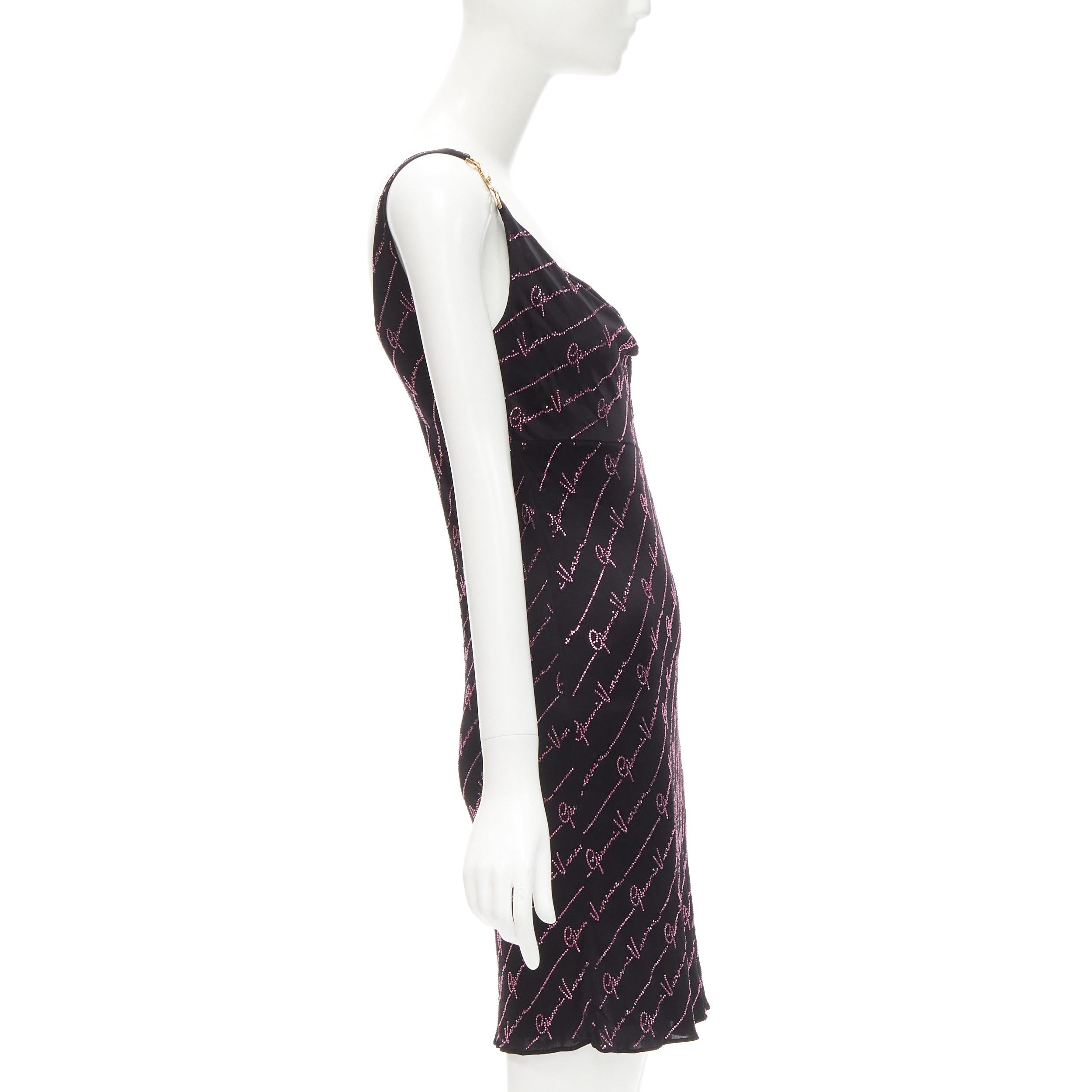 VERSACE Gianni Signature black pink crystal Medusa mini dress IT38 XS In New Condition For Sale In Hong Kong, NT