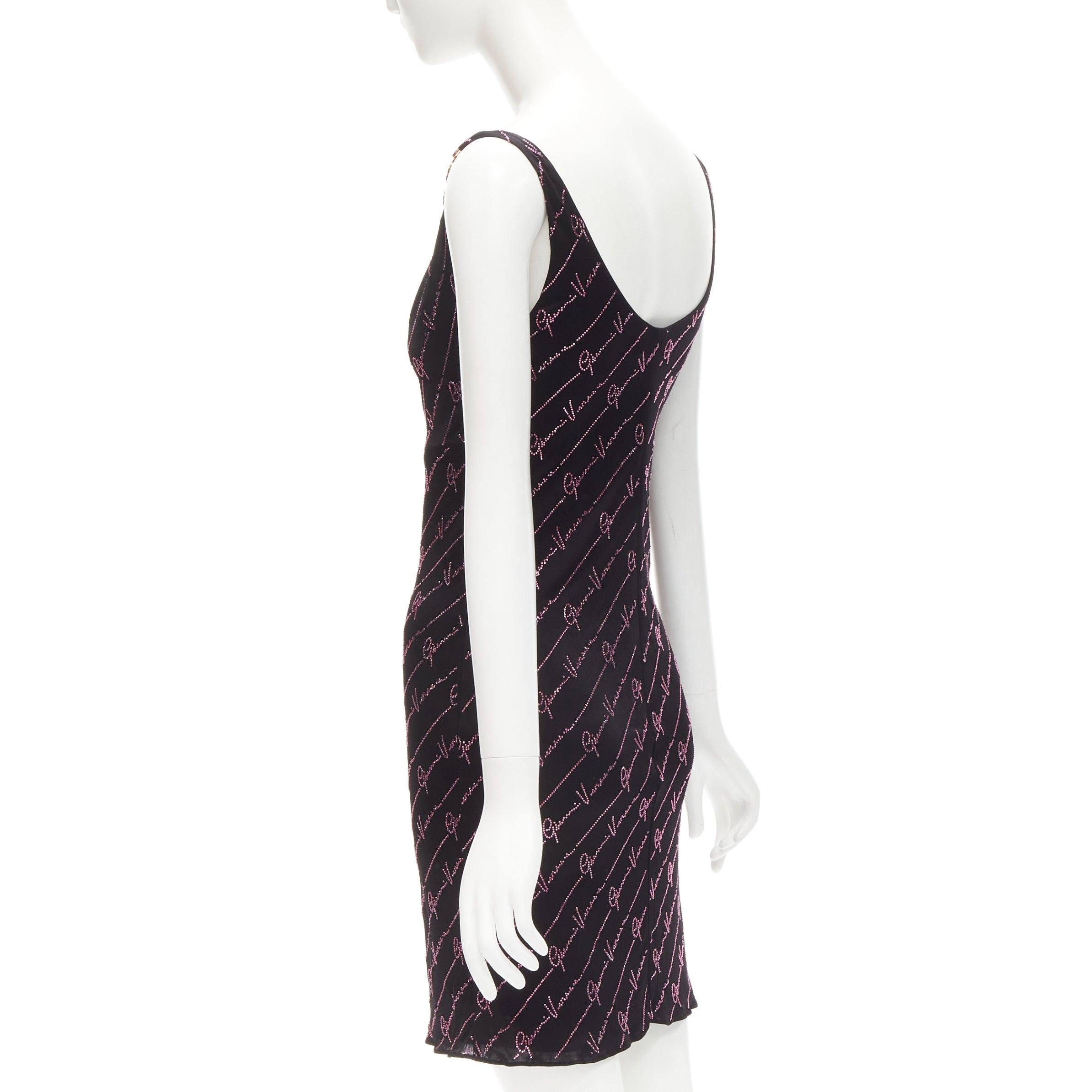 VERSACE Gianni Signature black pink crystal Medusa mini dress IT38 XS For Sale 1
