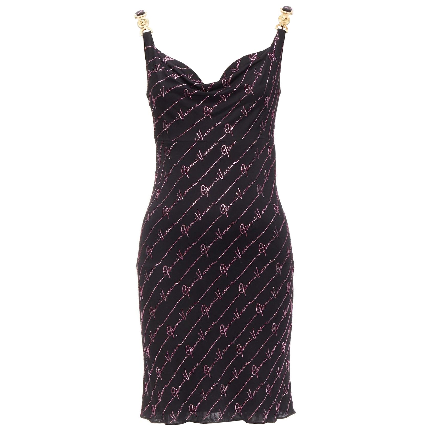 VERSACE Gianni Signature nero rosa cristallo Medusa mini abito IT38 XS in vendita