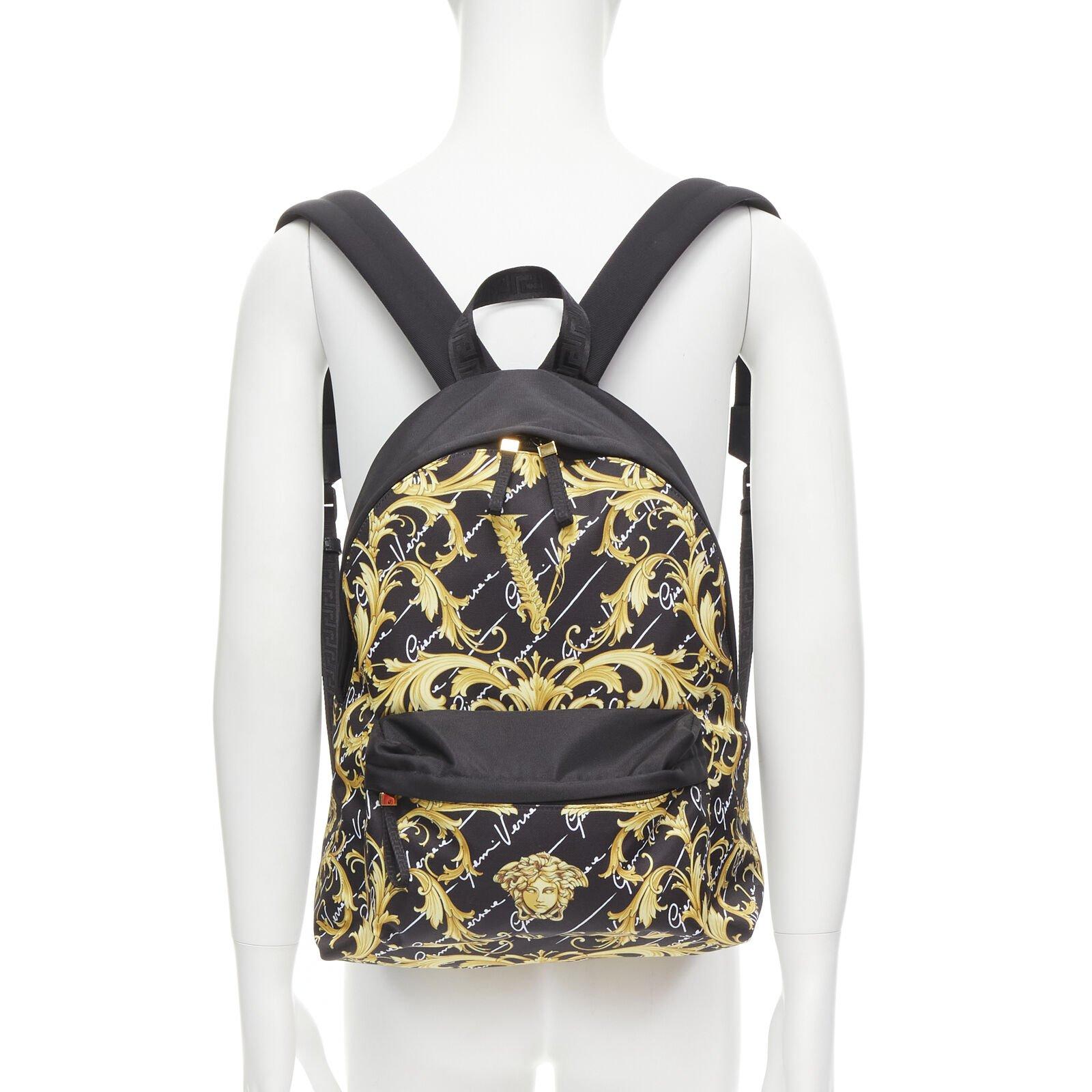 VERSACE Gianni Signature gold Barocco Virtus Medusa print nylon backpack bag In Excellent Condition For Sale In Hong Kong, NT