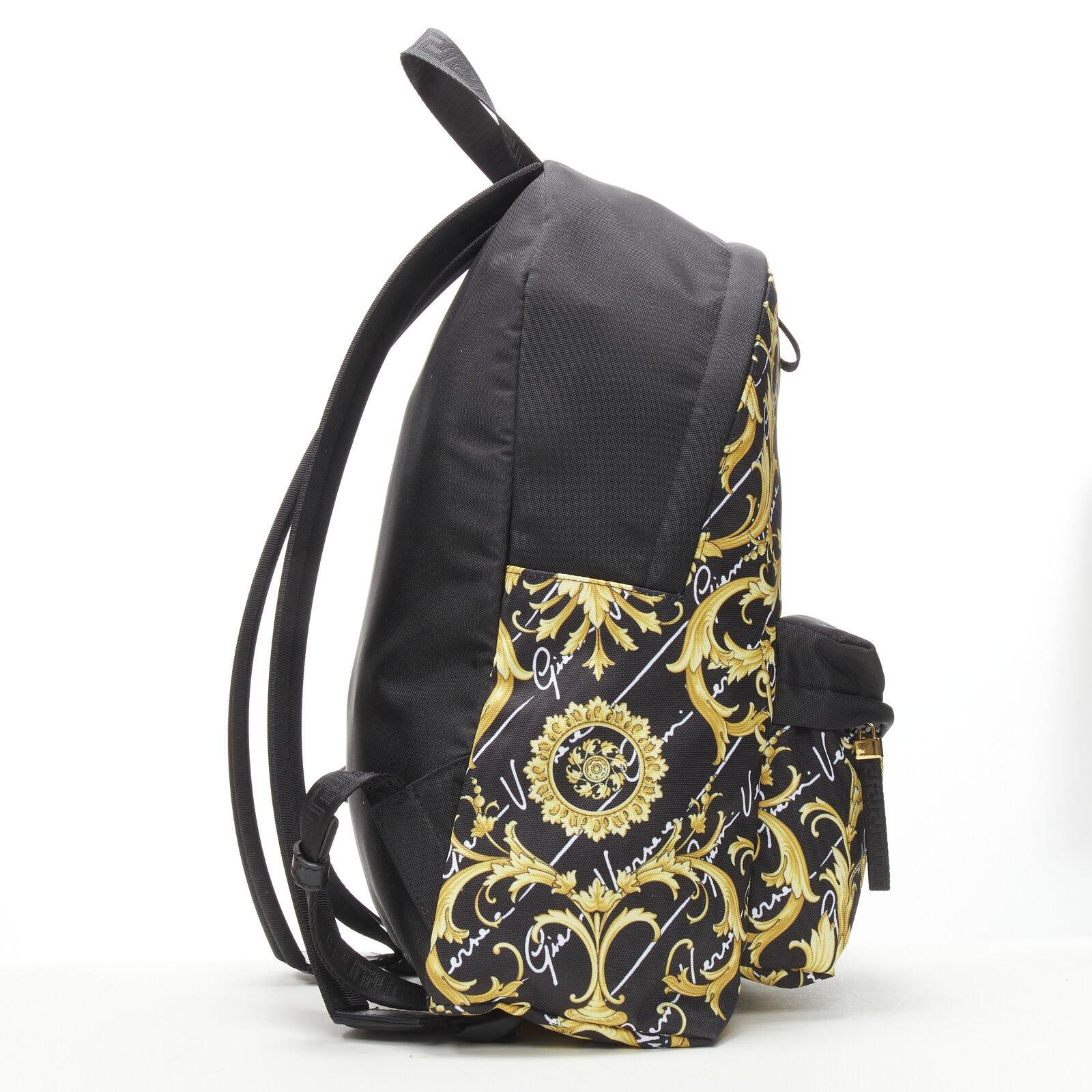 Men's VERSACE Gianni Signature gold Barocco Virtus Medusa print nylon backpack bag For Sale