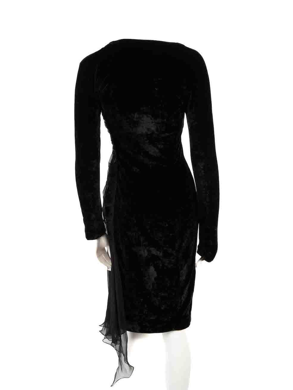 Versace Gianni Versace Vintage Black Velvet Ruched Midi Dress Size L In Good Condition For Sale In London, GB