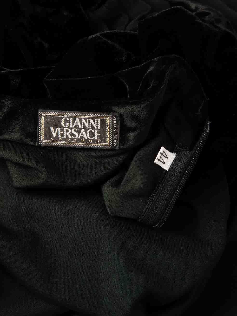 Versace Gianni Versace Vintage Black Velvet Ruched Midi Dress Size L For Sale 4