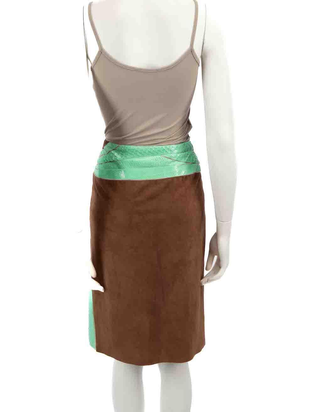 Versace Gianni Versace Vintage Brown Suede Python Leather Panelled Skirt Size M In Good Condition In London, GB