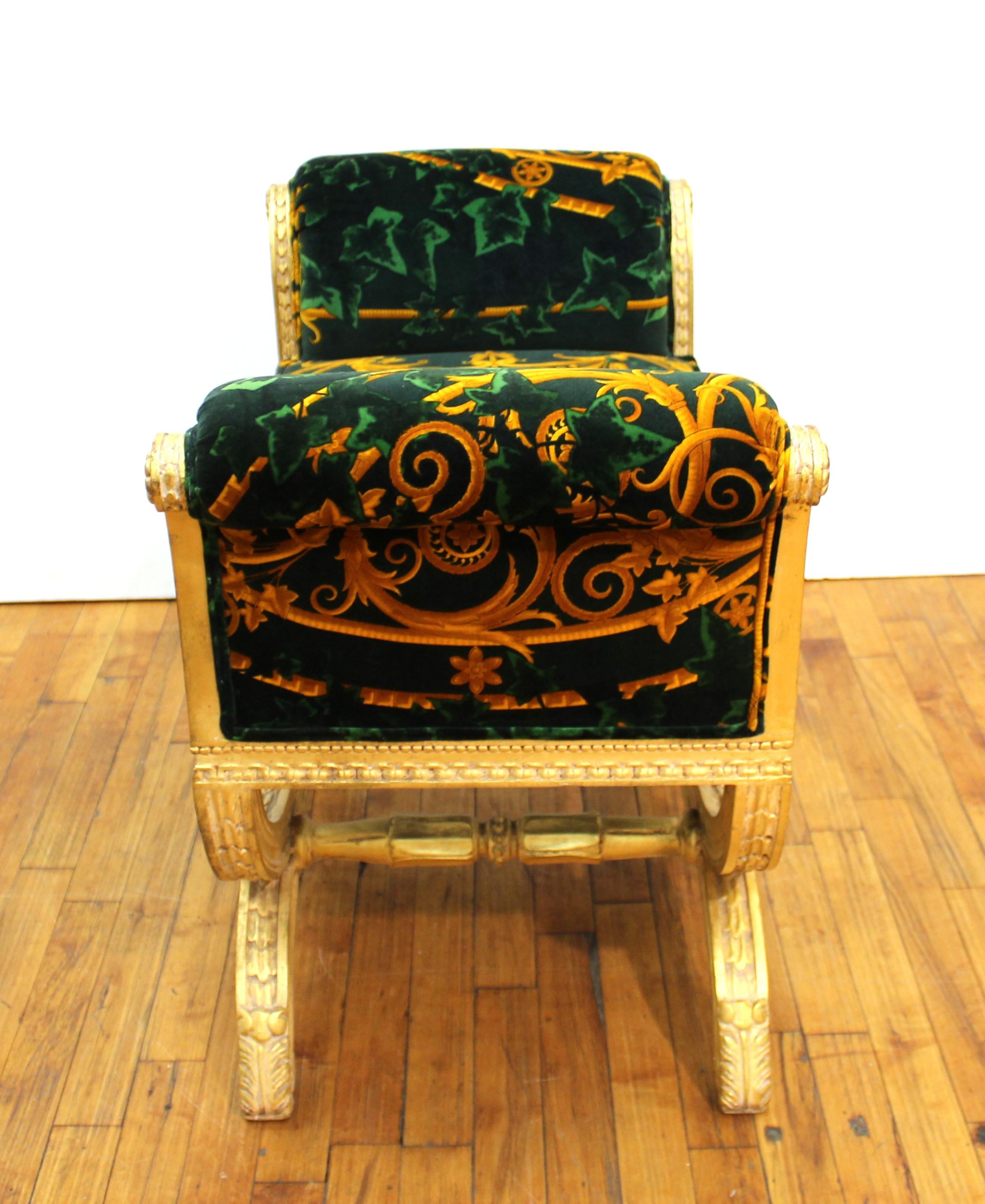 Versace Gilt Frame Bench with Versace Velvet Upholstery In Good Condition In New York, NY