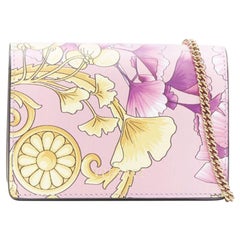 VERSACE Gingko Barocco pink gold floral leather wallet crossbody micro bag