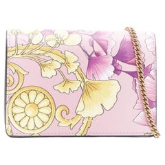 VERSACE Gingko Barocco pink gold floral leather wallet crossbody micro bag