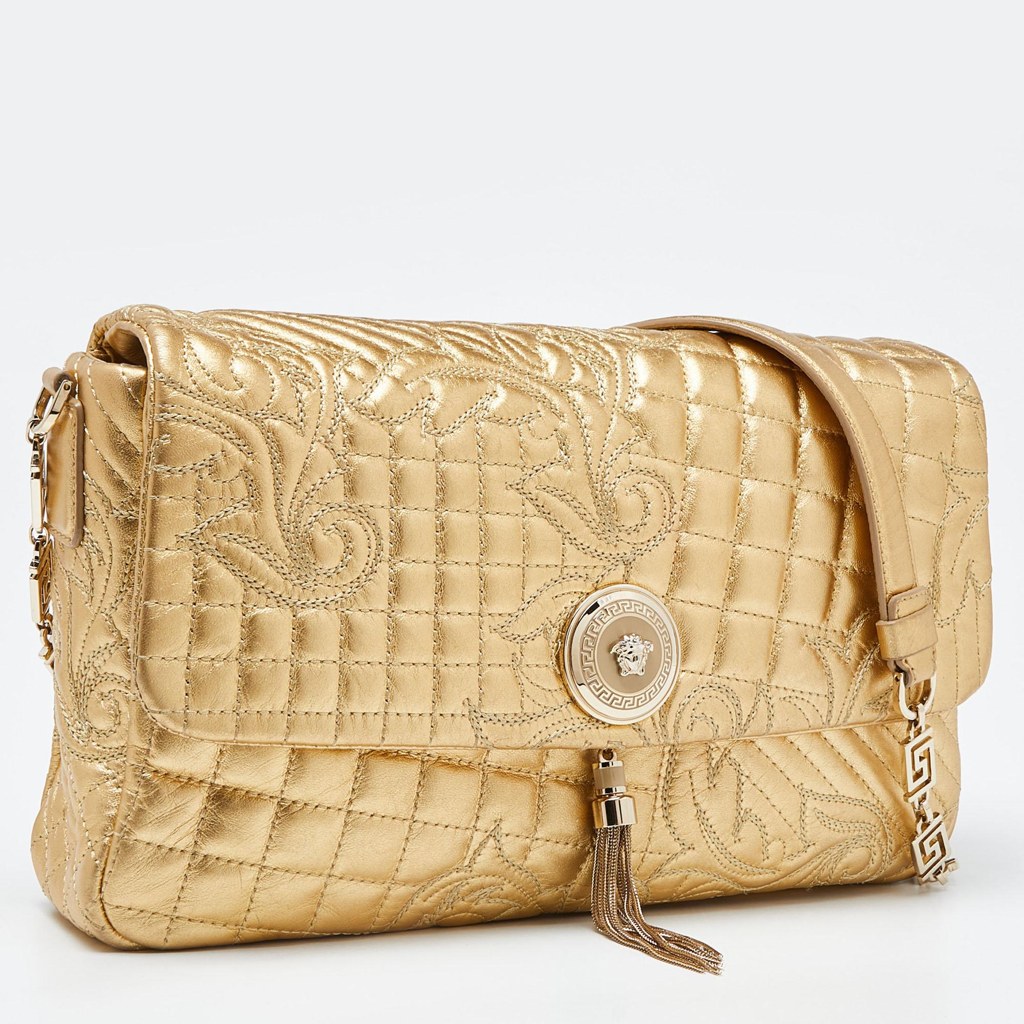 Versace Gold Barocco Leather Vanitas Medea Shoulder Bag 5
