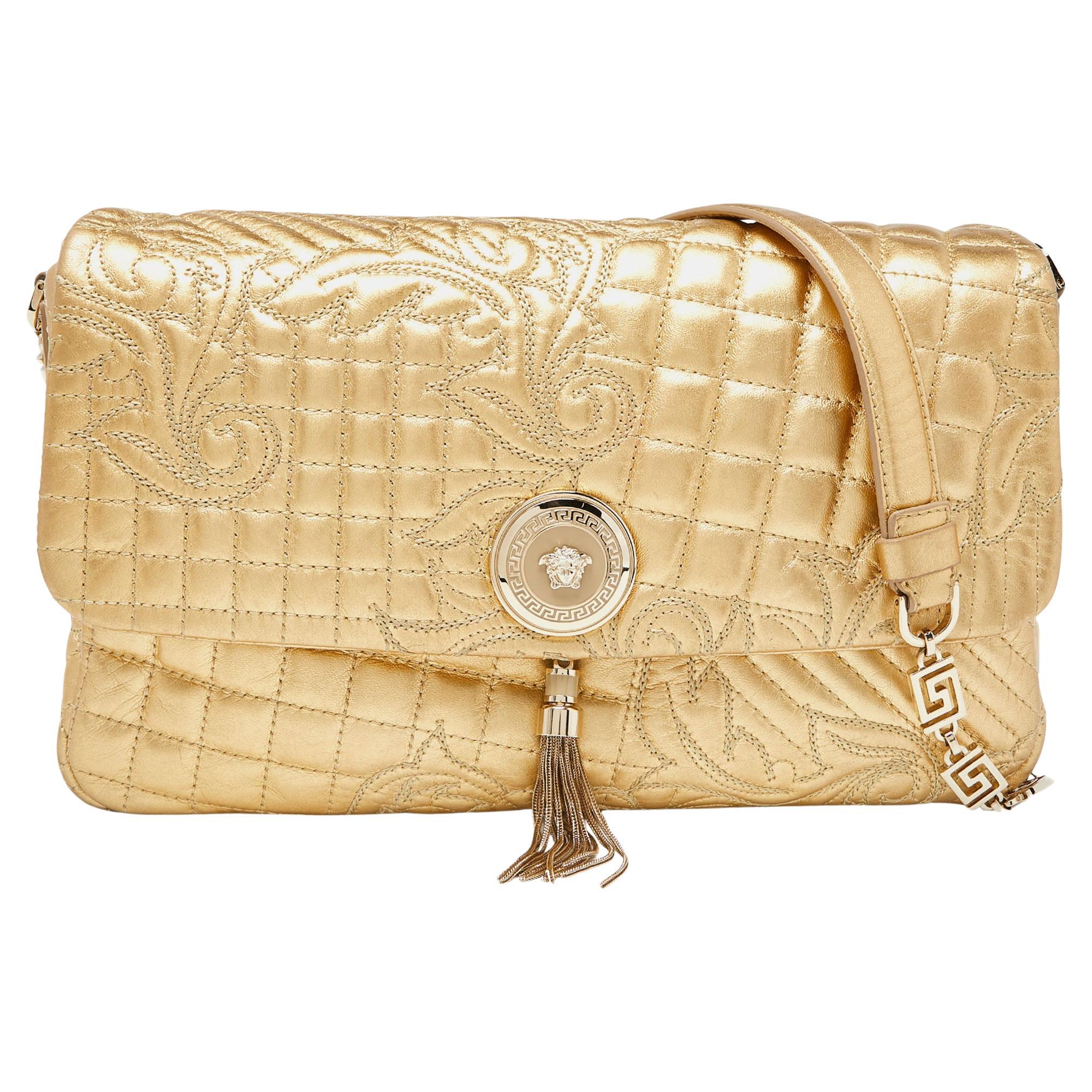 Versace Gold Barocco Leather Vanitas Medea Shoulder Bag For Sale