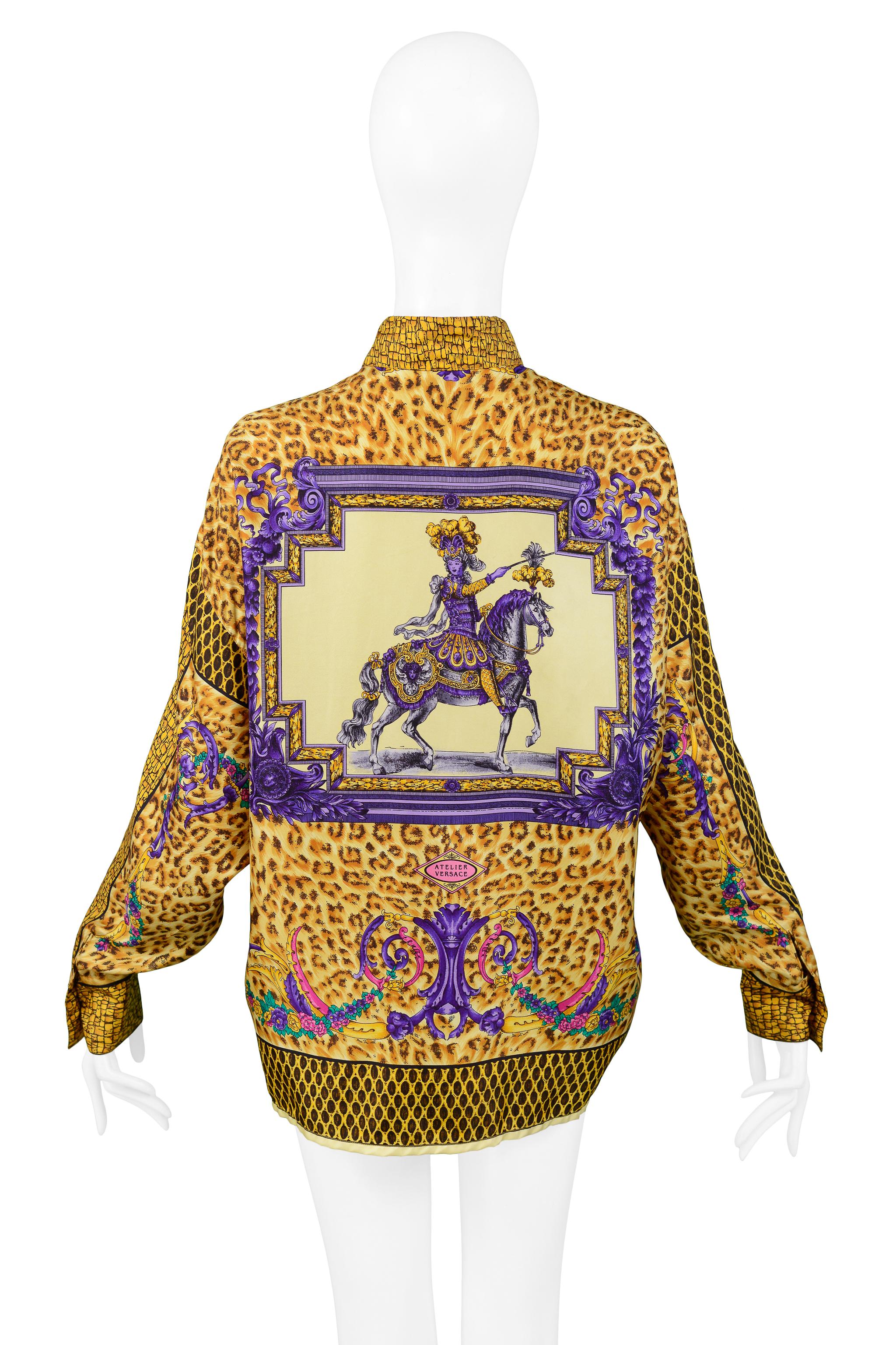 Versace Gold Baroque and Leopard Print Silk Blouse With Equestrian ...