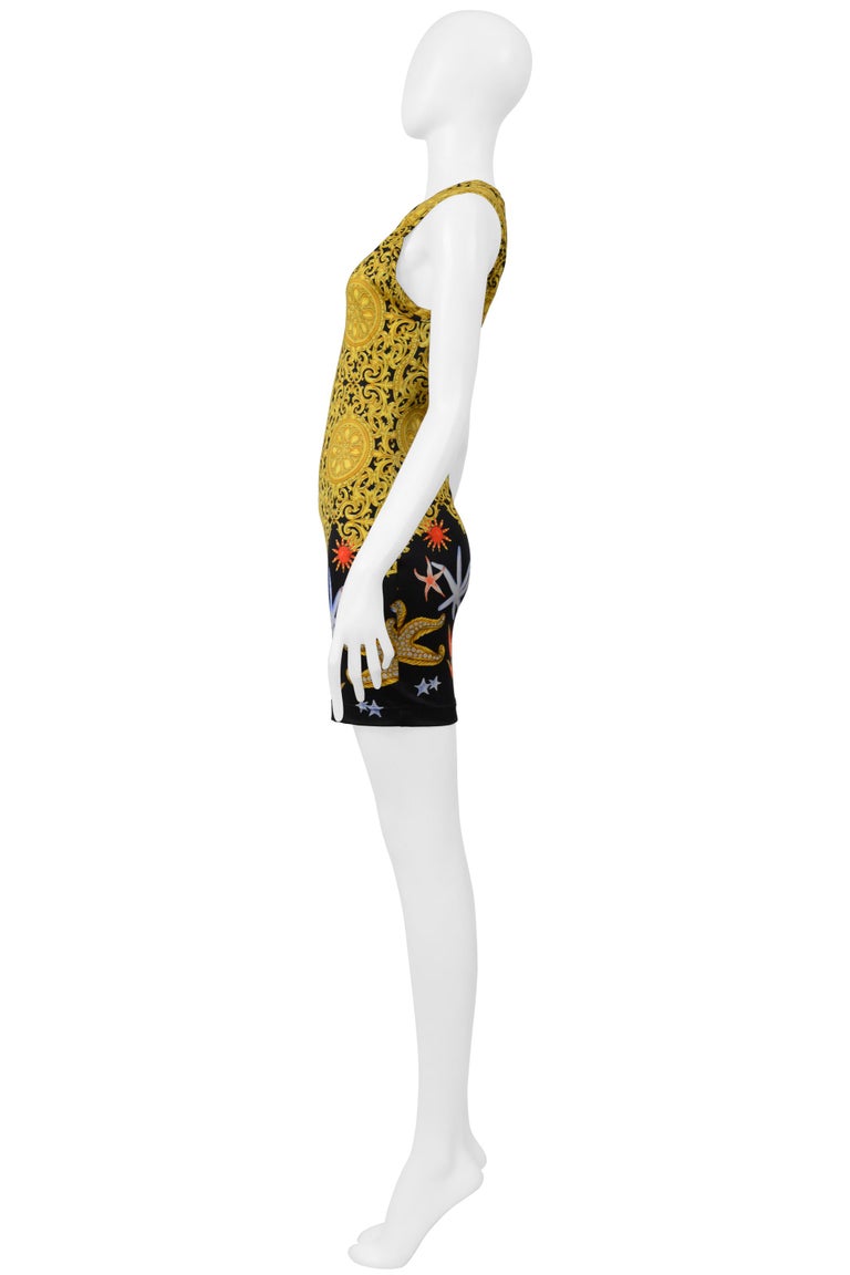 Versace Gold Baroque and Seashell Print Mini Dress For Sale at 1stDibs