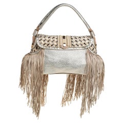 Versace Gold/Black Woven Leather Medusa Fringe Shoulder Bag