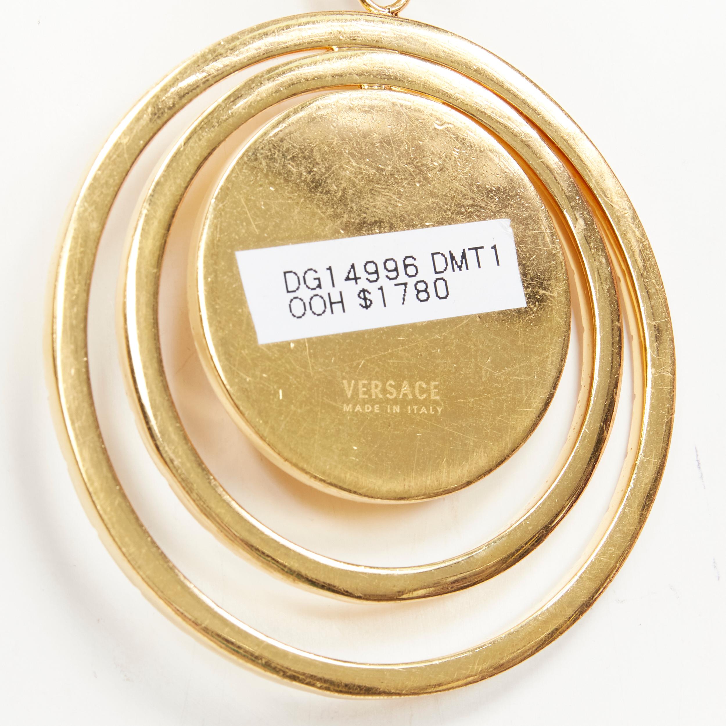 Men's VERSACE gold brass triple Greca halo Medusa coin pendant chunky chain necklace