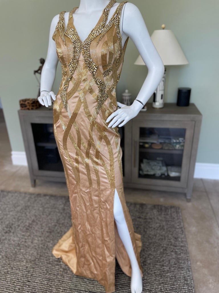 green emerald velvet dress 1994 Gianni Versace Couture Runway Metallic Gold Pleated Lam Gown