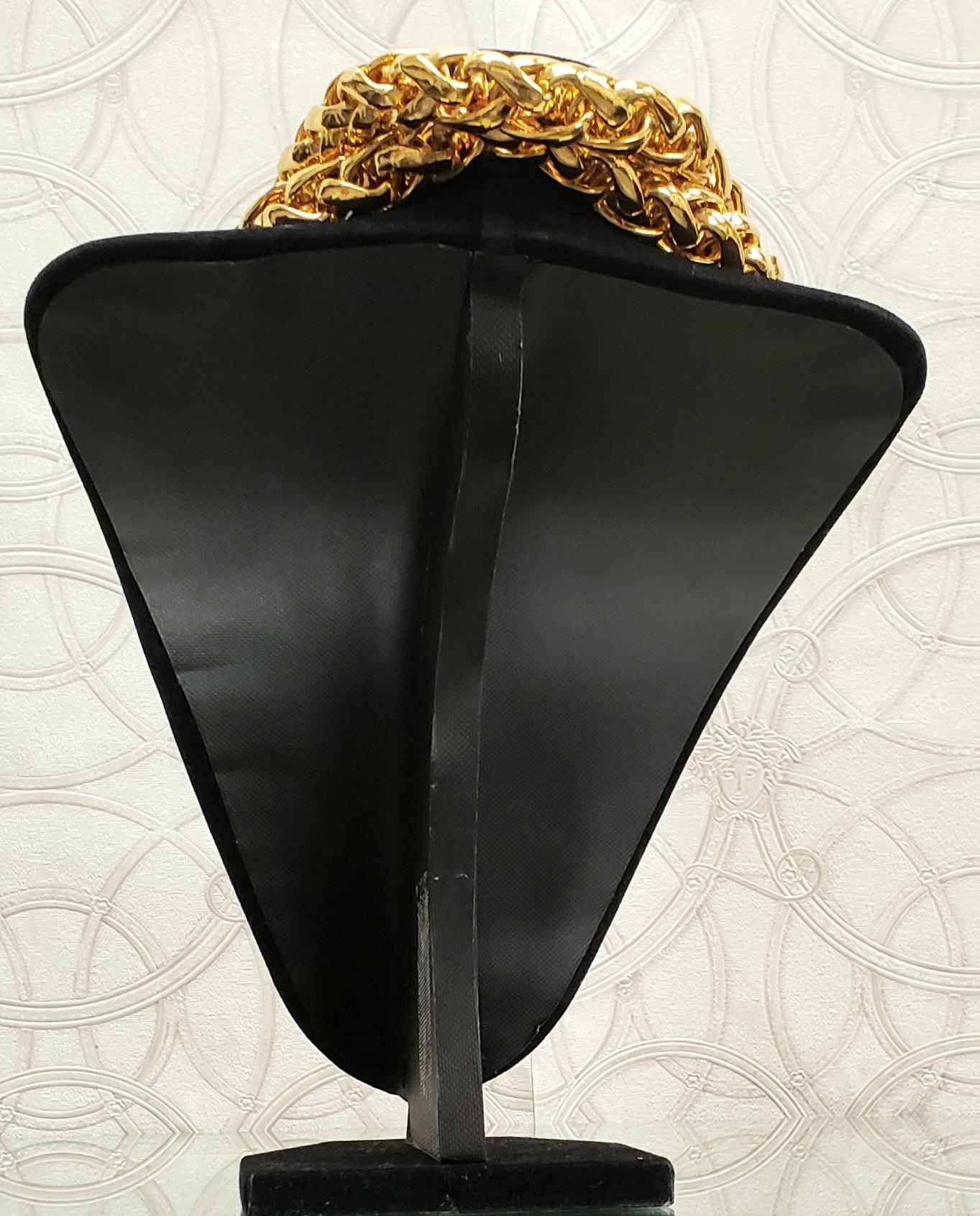 VERSACE GOLD DOUBLE CHAIN NECKLACE w/ CRYSTAL EMBELLISHED MEDUSA In Excellent Condition In Montgomery, TX