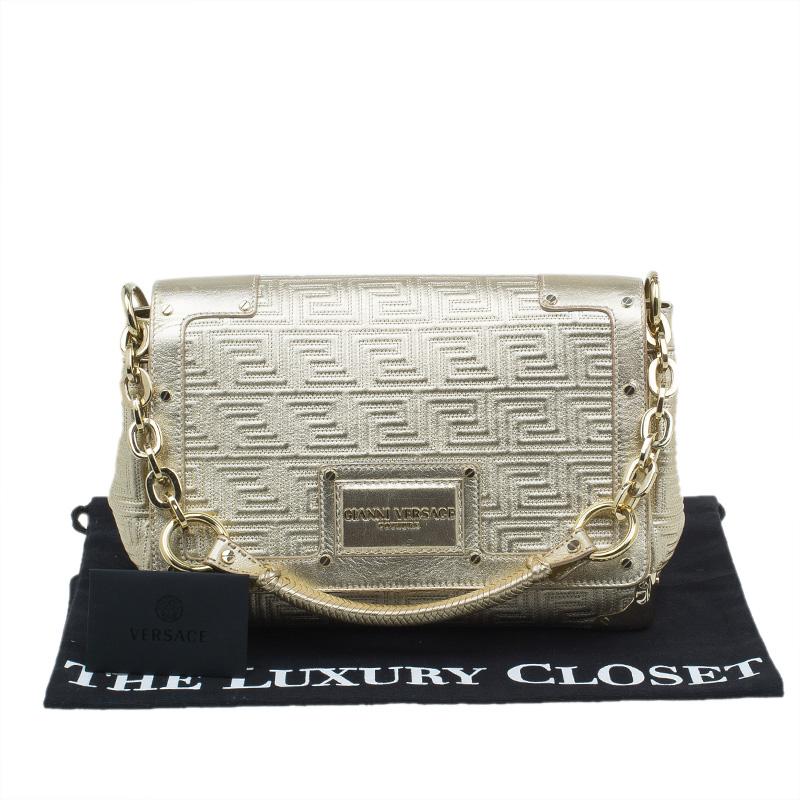 Versace Gold Embossed Leather Flap Shoulder Bag 6