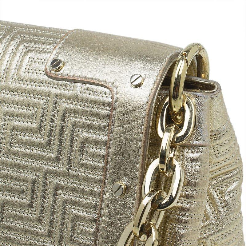 Versace Gold Embossed Leather Flap Shoulder Bag 2