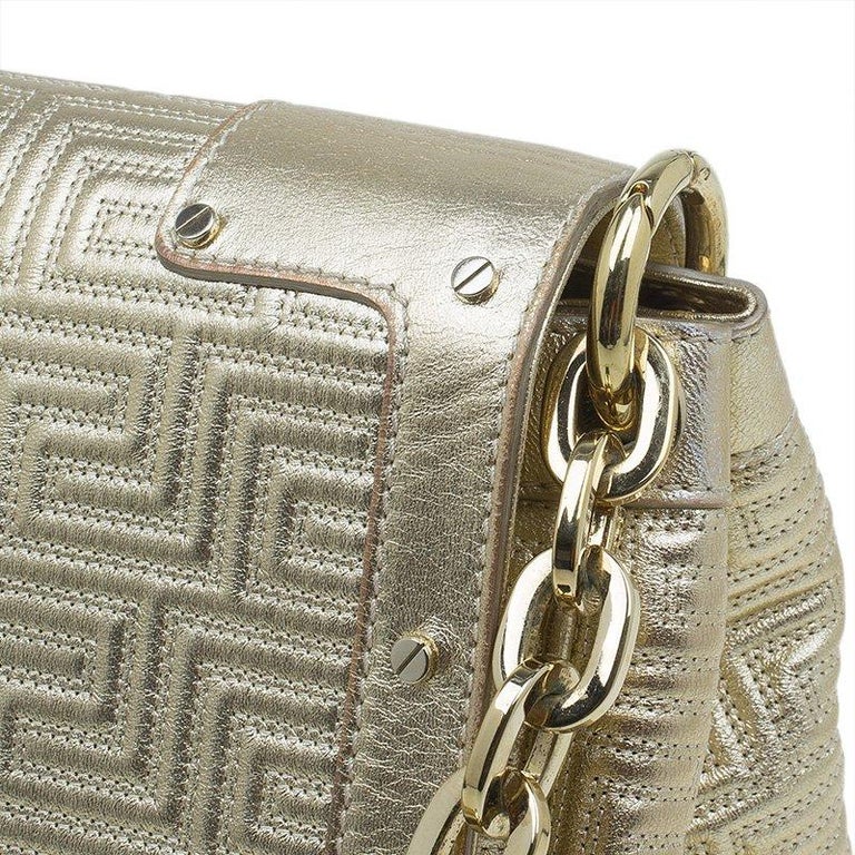 Versace Gold Embossed Leather Flap Shoulder Bag For Sale at 1stdibs