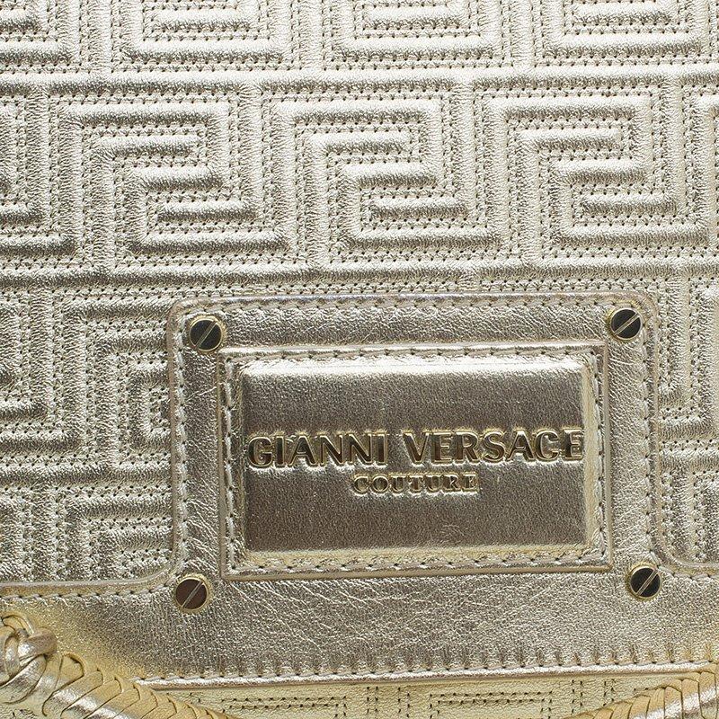 Versace Gold Embossed Leather Flap Shoulder Bag 3