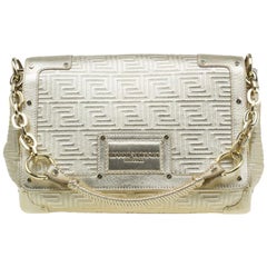 Versace Gold Embossed Leather Flap Shoulder Bag