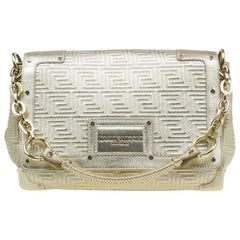 Versace Gold Embossed Leather Flap Shoulder Bag