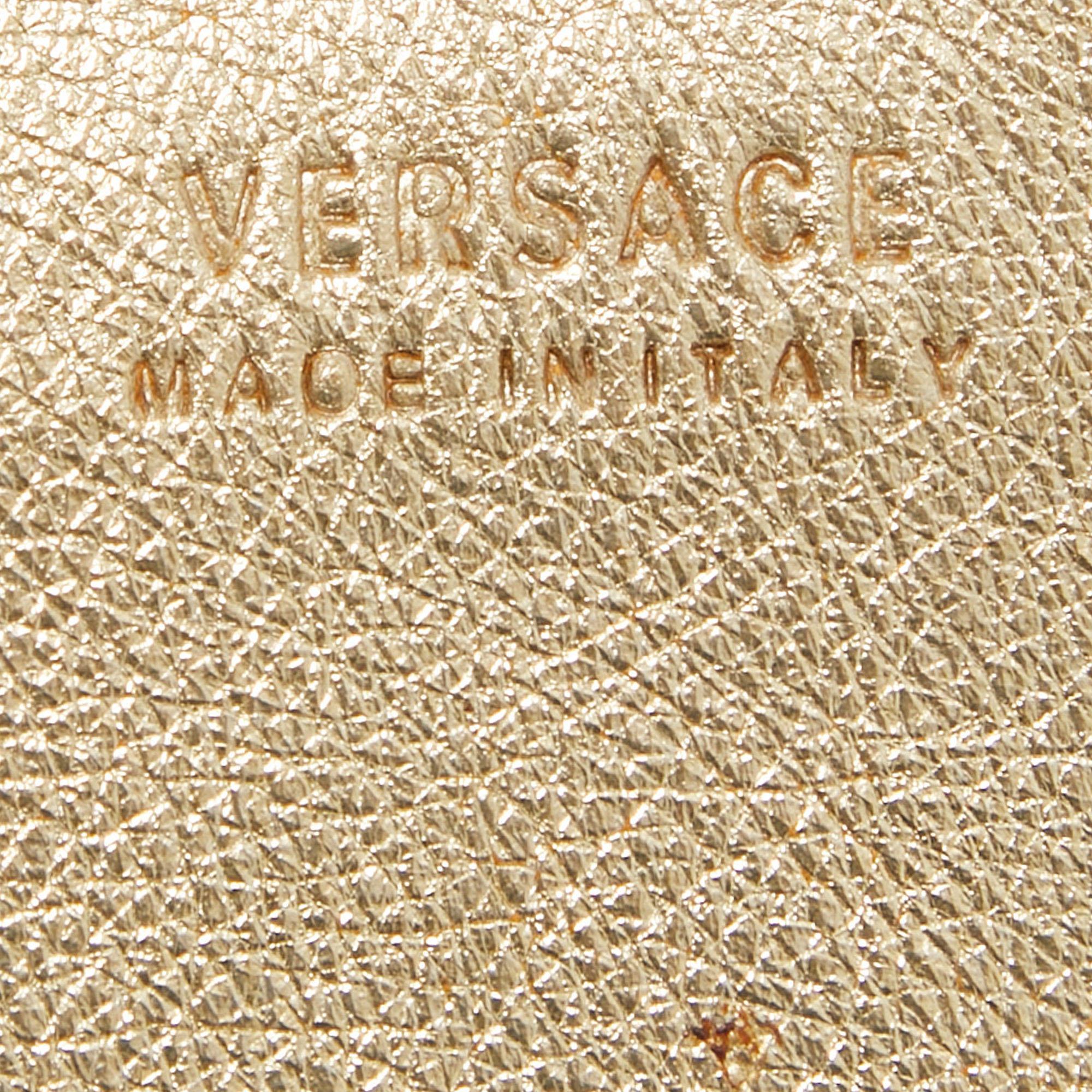 Versace Gold Embossed Leather Flap Wallet on Strap For Sale 7