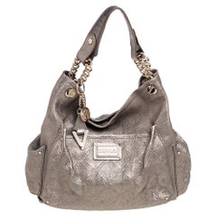 Versace Gold Embossed Leather Front Pocket Shoulder Bag