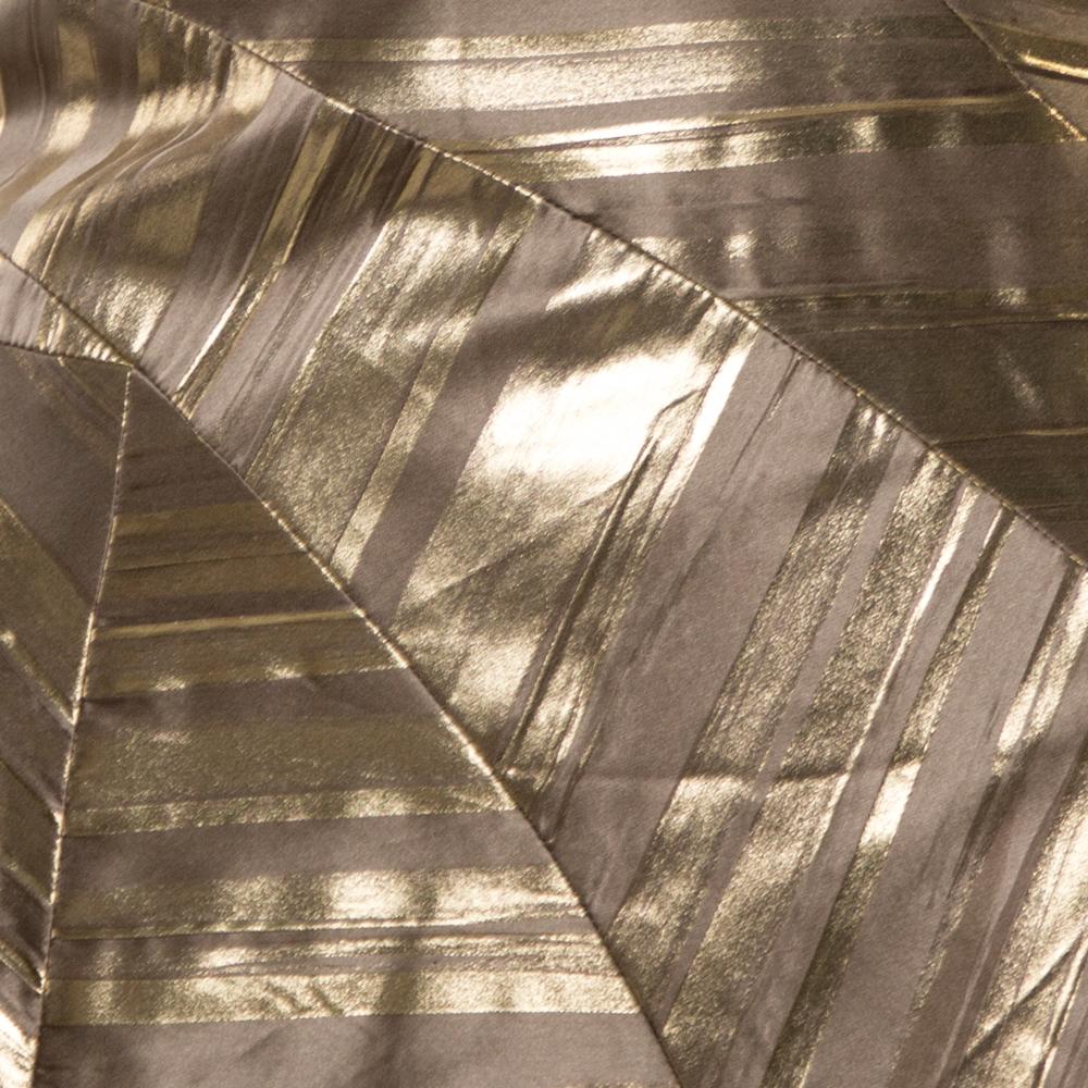 Versace Gold Foil Print Silk Sleeveless Sheath Dress M In Good Condition In Dubai, Al Qouz 2
