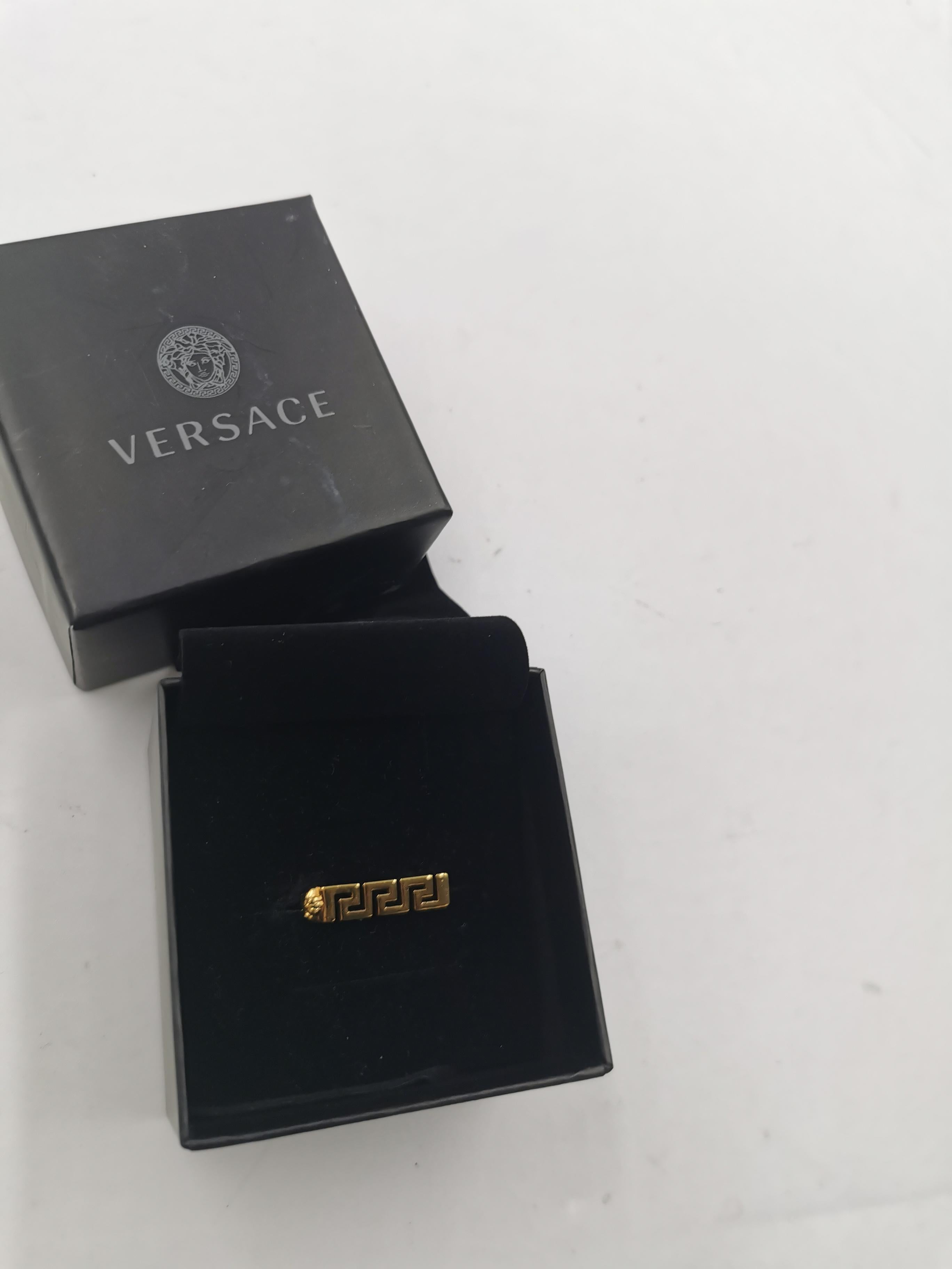 Etruscan Revival Versace Gold Greca Bar Women's Ring in IT 13 Brand new in Box