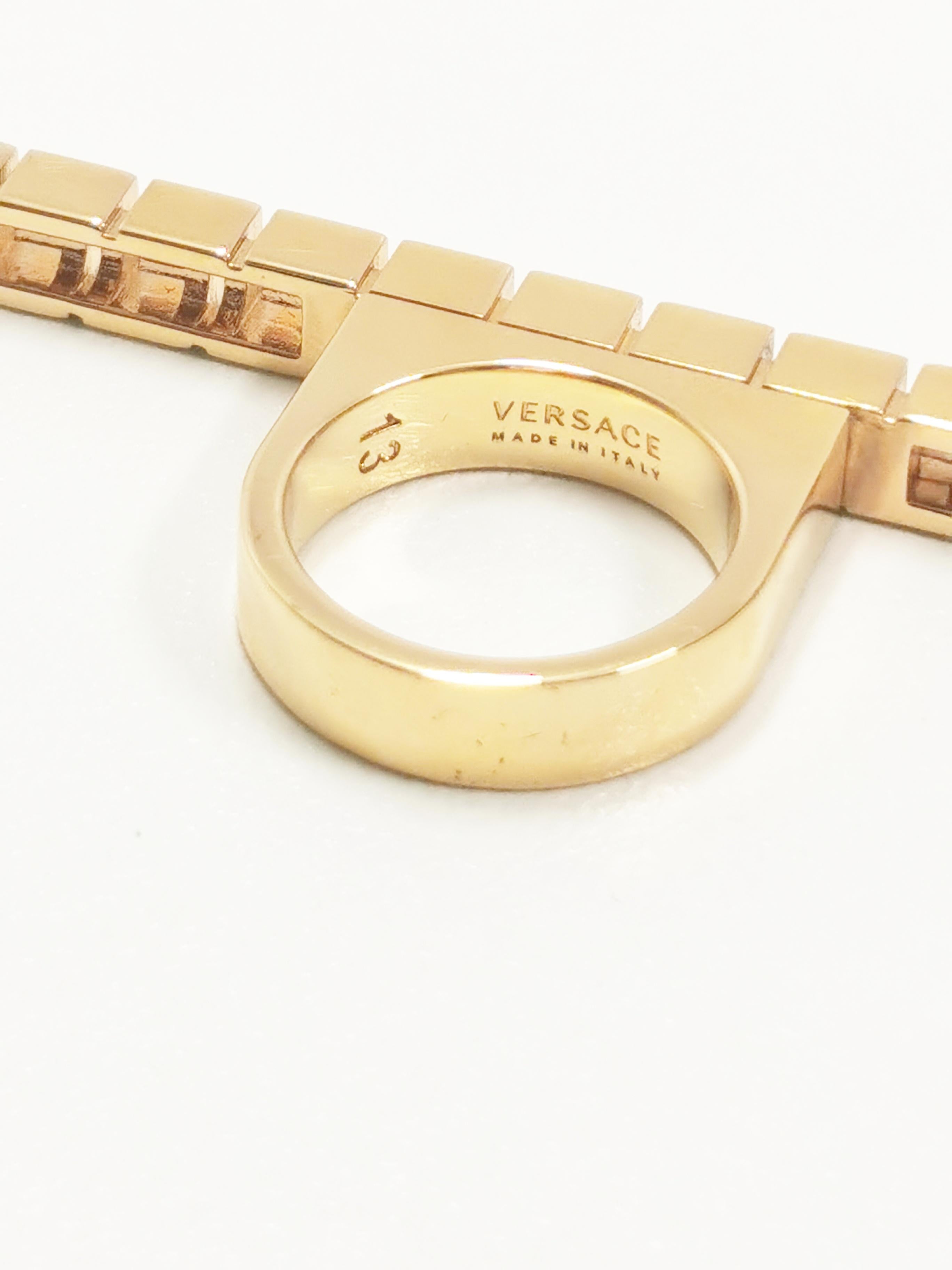 Contemporary Versace Gold Greca Long Bar Women's Ring in IT 13 Brand new in Box For Sale